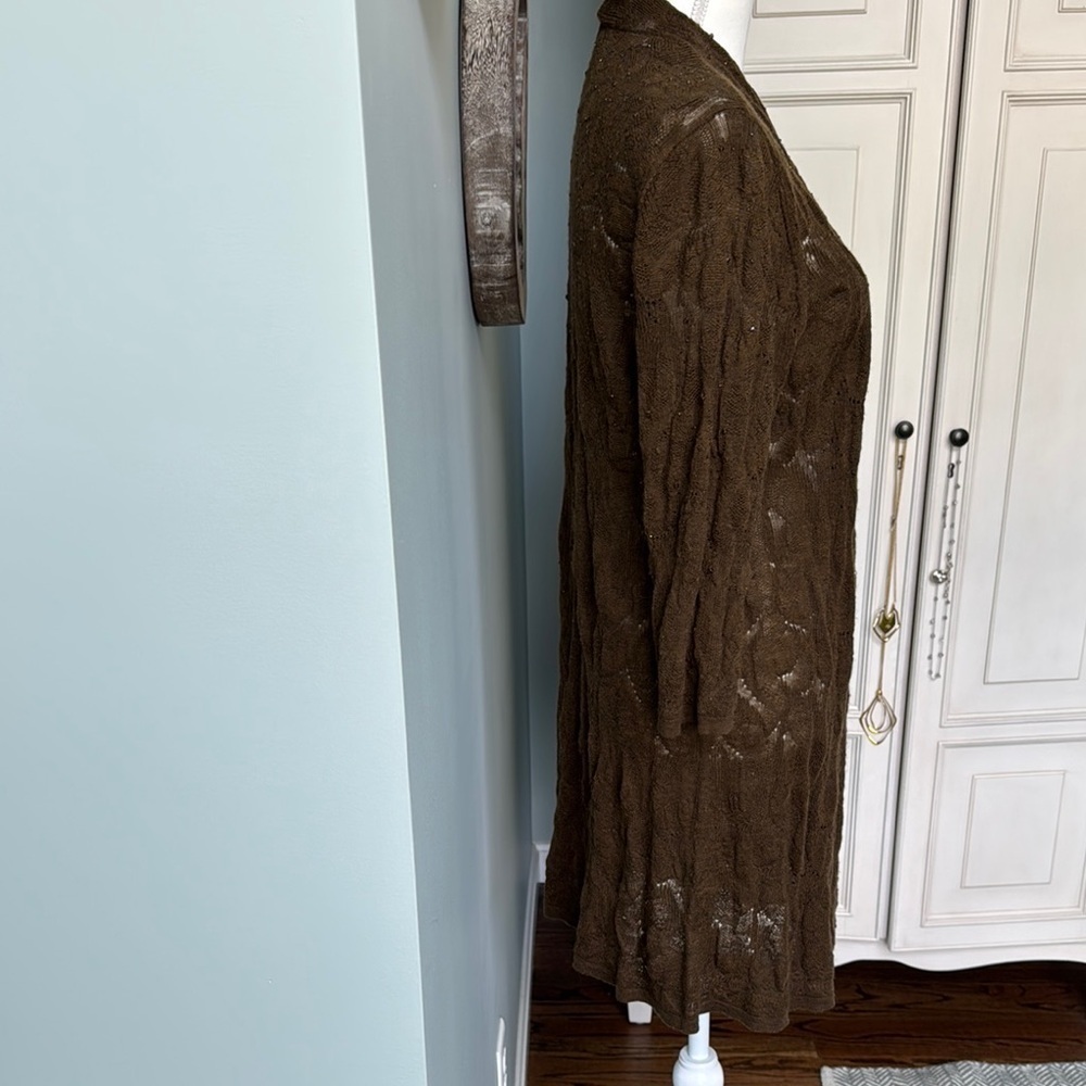 Eileen Fisher Brown Cardigan Sweater with Open Front and Long Length Size L - Picture 4 of 7